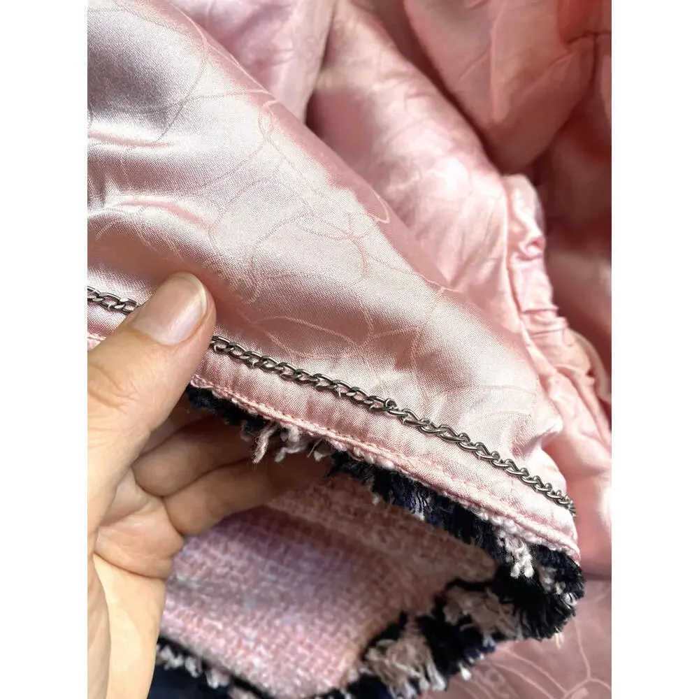 2007 CHANEL FR-34 Vintage 07P TWEED Pink Black Jacket Trim CC logo Buttons US-2 - Picture 14 of 15